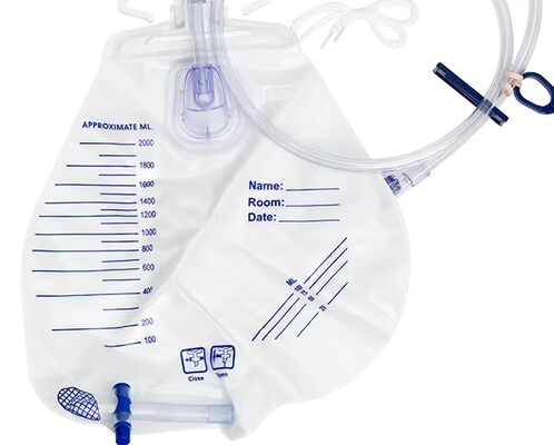 comprar Saco de drenagem de urina de PVC estéril de qualidade médica com capacidade de 2000 ml e válvula de saída inferior T para fácil drenagem fabricação em linha