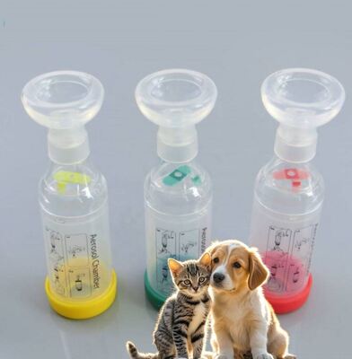Bom preço Espaçador de inalador de polímero antiestático com válvula de baixa resistência e indicador de fluxo visual para câmara de aerossóis veterinária on-line